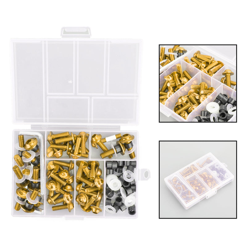 158pcs Motorradsportbike Windschutzscheibenverkleidungs Bolzen Kit Fastener Clip Schraube Gold