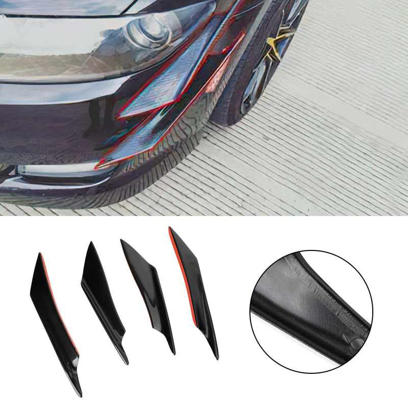 Paket med 4 Universal Car Front Bumper Fins Body Splitter Spoiler Canards Gloss Black