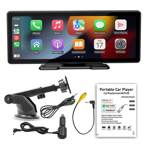 Reproductor MP5 inalámbrico Carplay Bluetooth Radio Estéreo FM de 10,26 pulgadas + cámara 4 LED