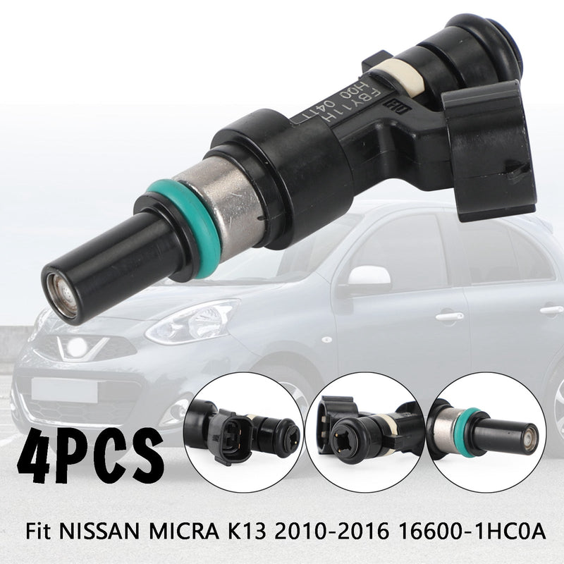 4 inyectores de combustible FBY11H0 FBY1010 compatibles con NISSAN MICRA K13 2010-2016 16600-1HC0A genérico