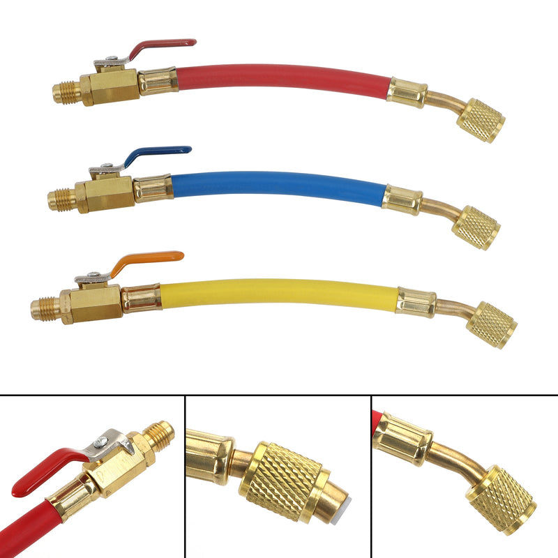 3 szt. Zawory kulowe 1/4" SAE R134A R410A Zestaw węża ładującego do chłodzenia AC