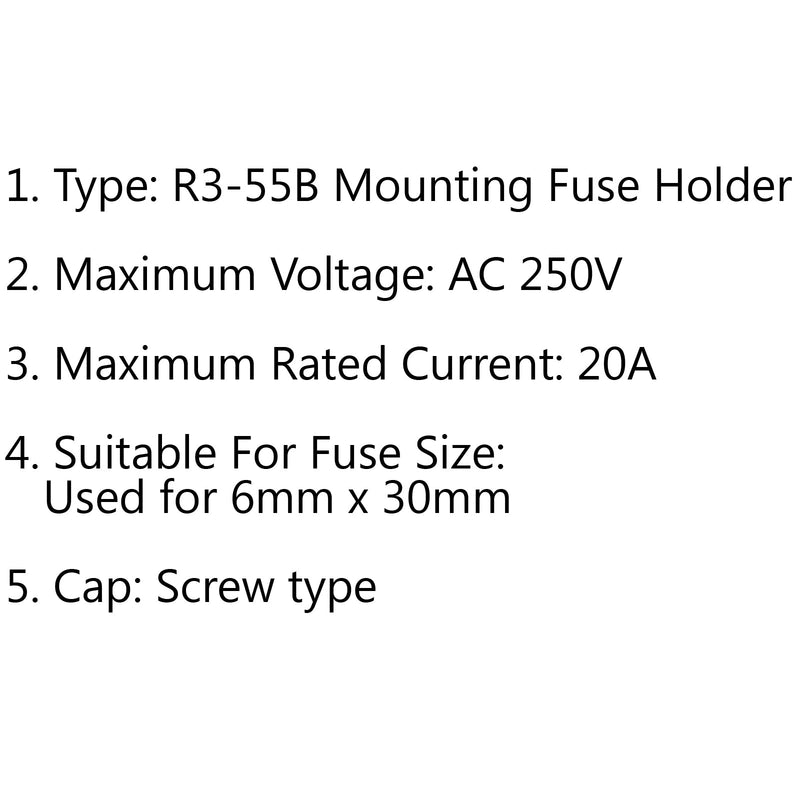 1 kpl SCI R3-55B paneeliasennettava rungon sulakepidike 6x30 mm lasisulakkeille 20A 250V