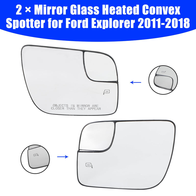 2 × Ford Explorer 2011-2018 spegelglas uppvärmd konvex spotter