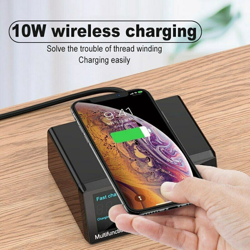 100W 8 Ports USB QC 3.0 PD Schnellladegerät Wireless Charging Station EU Plug