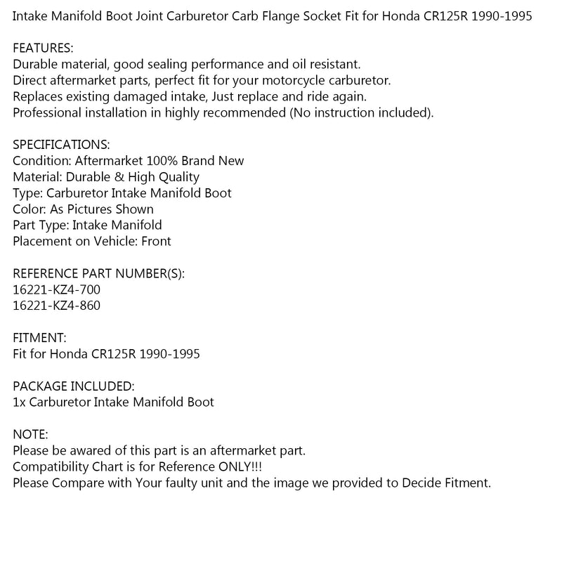 Coletor de admissão do carburador para Honda CB125R 1990-1995 16221-KZ4-700