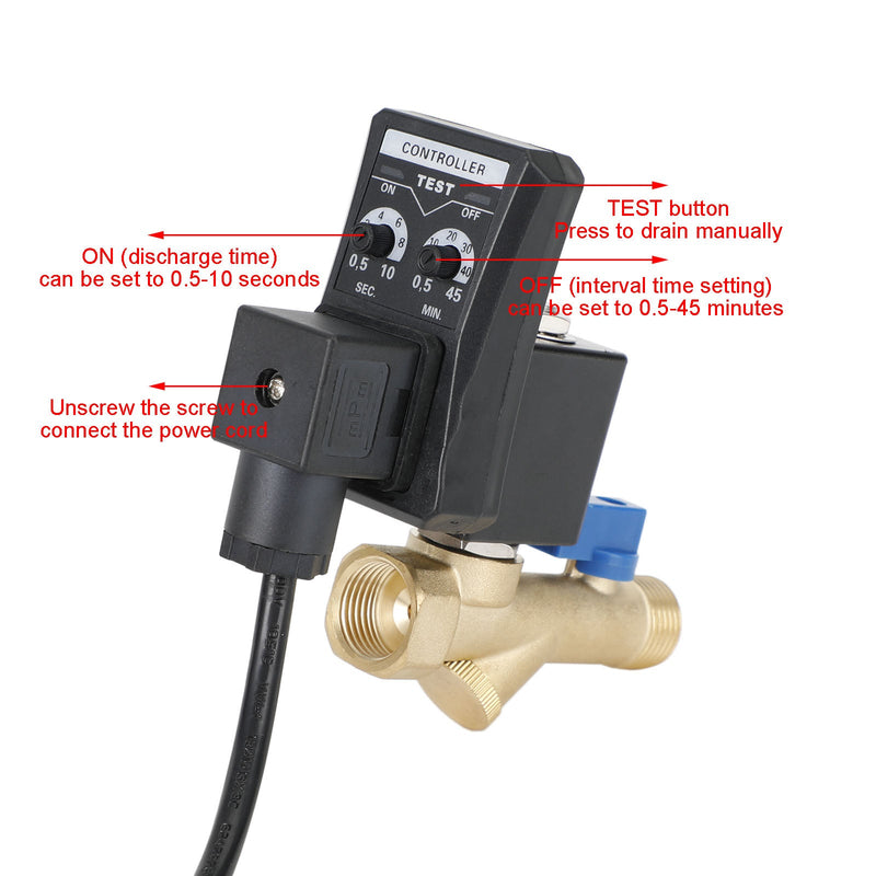 AC110V 1/2" automatisk elektronisk tidsstyrt luftkompressor Auto dreneringsventil