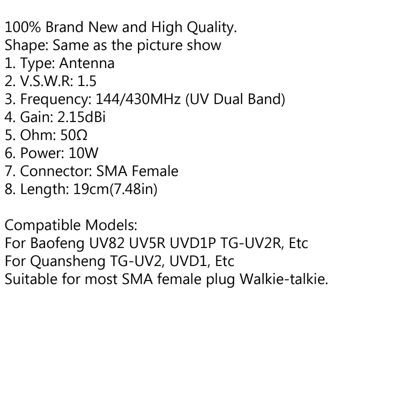 RH519 Antenne SMA Female Dual Band VHF UHF 144/430 MHz for Baofeng UV82 UV5R Generisk