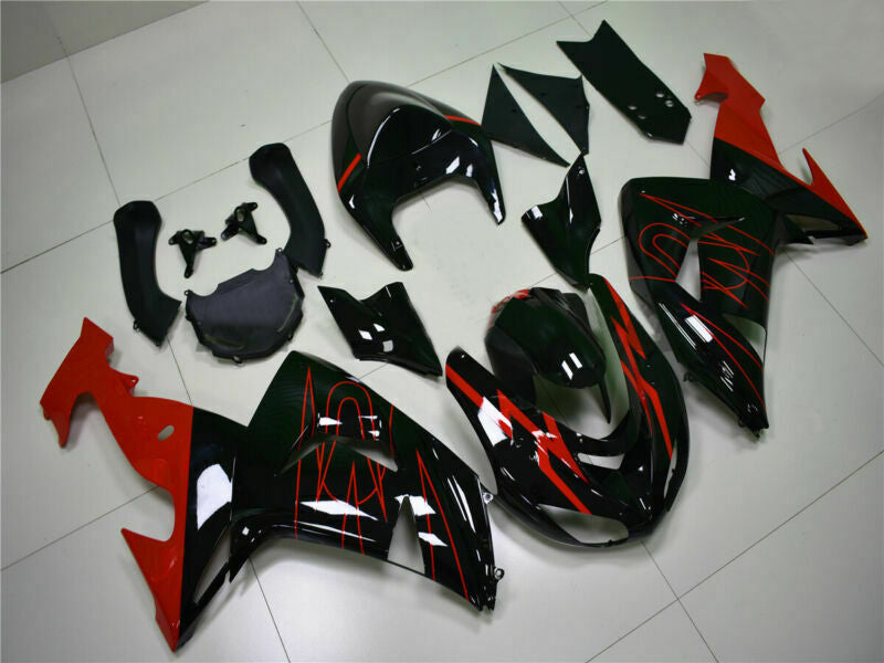 Conjunto de carenagens moldadas por injeção de plástico vermelho e preto para Kawasaki ZX10R 2006 2007 genérico