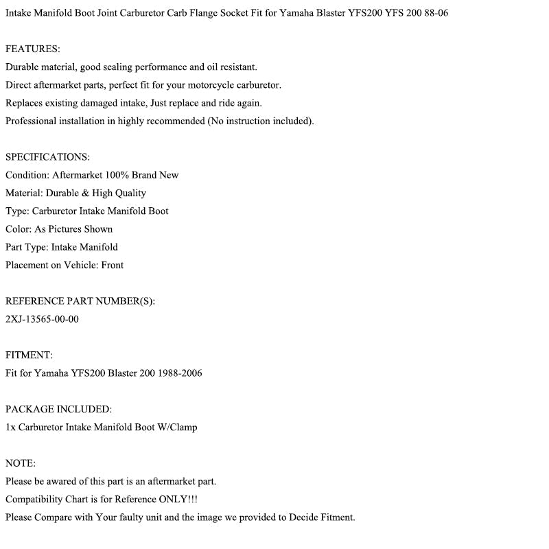 Bota de admissão do carburador Adequado para Yamaha Blaster 200 1988-2006 2XJ-13565-00-00