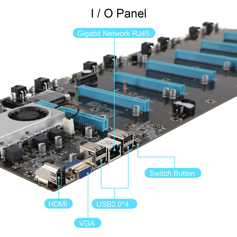 BTC-S37 ETC Miner Motherboard 8 GPUs 8 PCIE Grafikkarte CPU DDR3 VGA Low Power