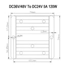 5A vandtæt DC/DC konverter strømforsyningsregulator 36V/48V Trinløs til 24V