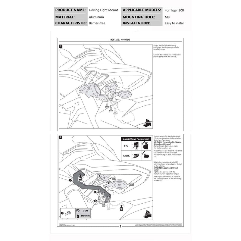 Motorrad-Nebelscheinwerfer-Rallye-Scheinwerferhalterung für TIGER 900 Tiger 900 GT Rally Pro Generic