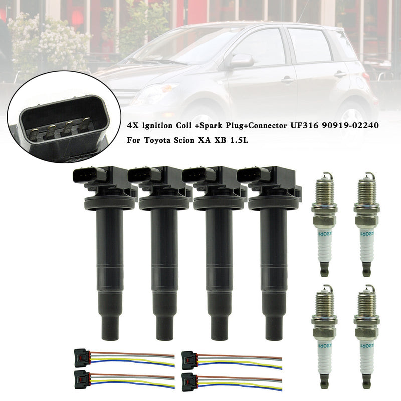 4X sytytyspuola + sytytystulppa + tulppa UF316 90919-02240 9008019021 Scion XA XB 1.5L Fedex Express