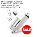4"/100 mm Heavy Duty lineær aktuator sneslynge 12V slaglængde 1500N Max slaglængde