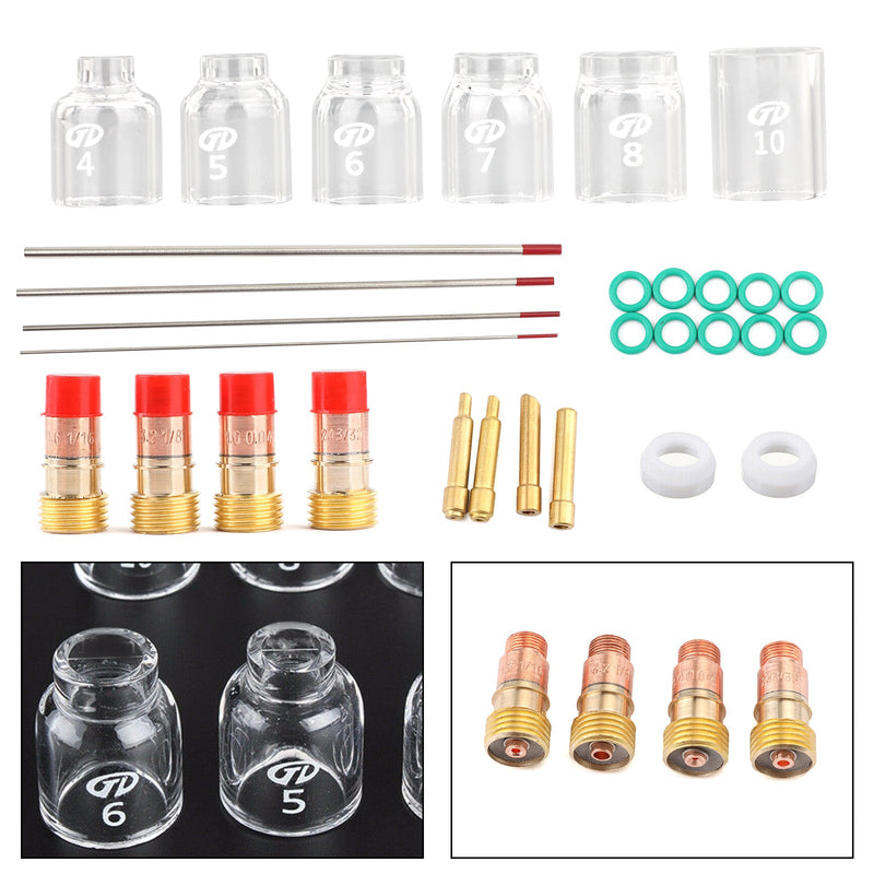 30 Stück WIG-Schweißen Stubby Gas Lens Pyrex Cup Kit Passend für WIG WP-17/18/26 Brenner