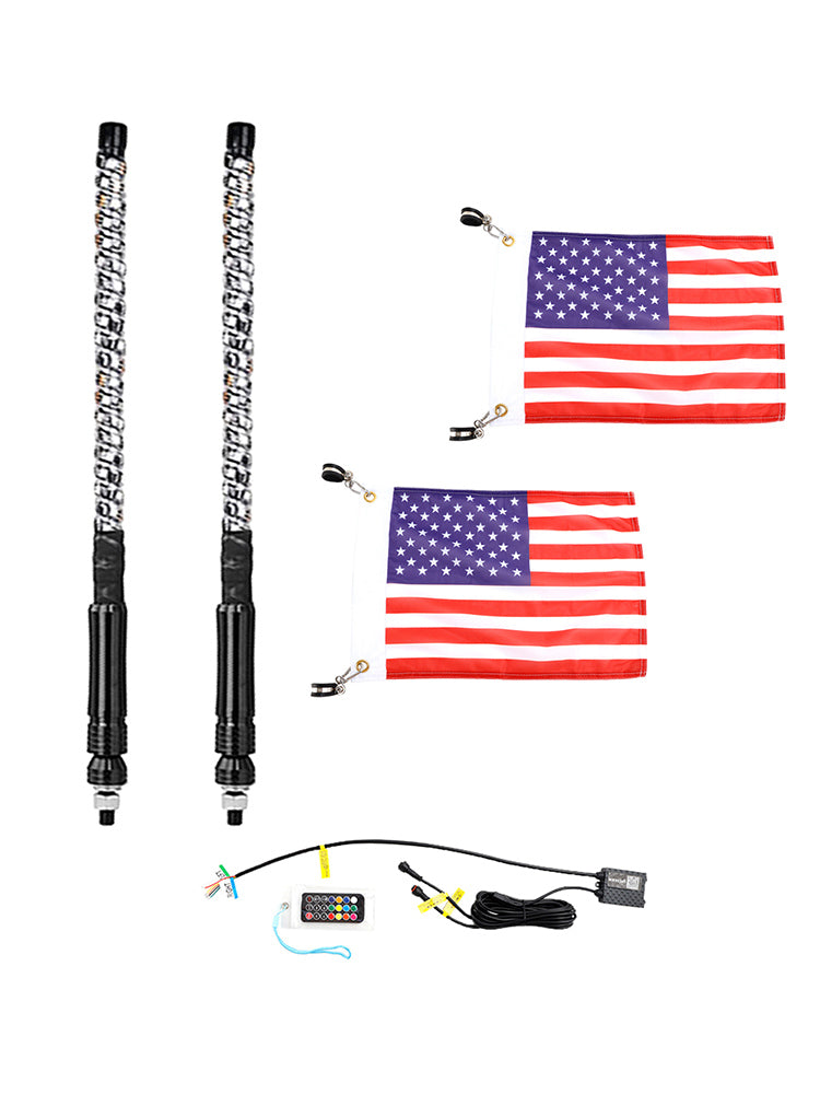 2x 2 pés rgb led app chicote luzes antena com controle remoto de bandeira para polaris utv atv