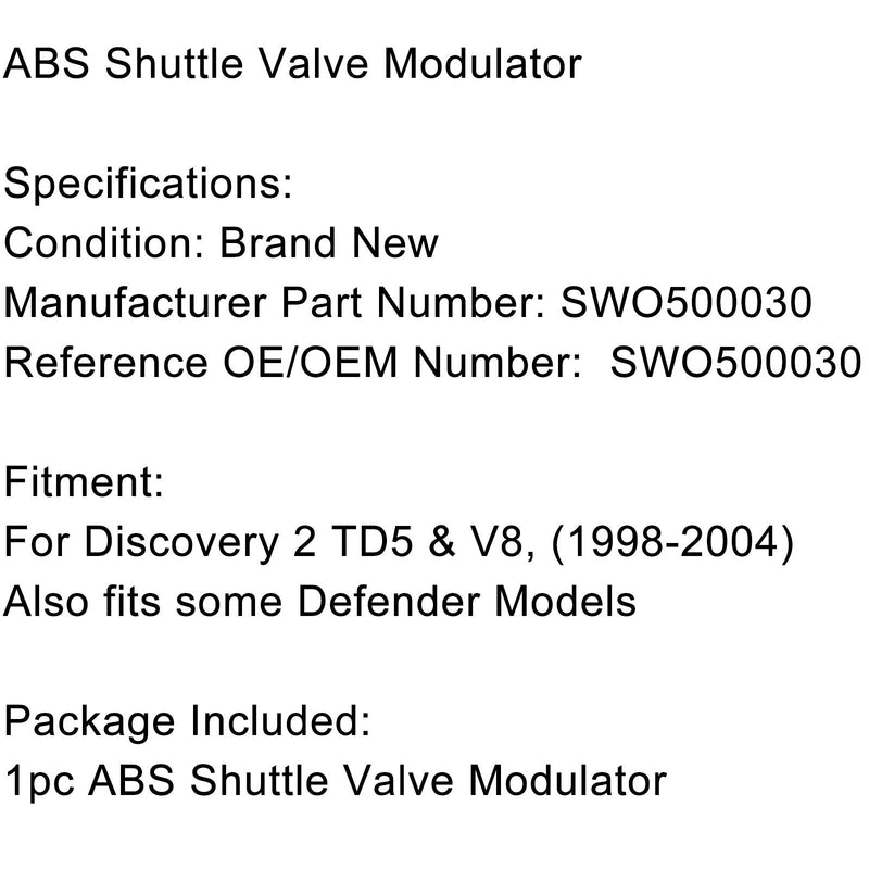 Alle ABS shuttle ventil modulator til Defender & Discovery 2 - SWO500030