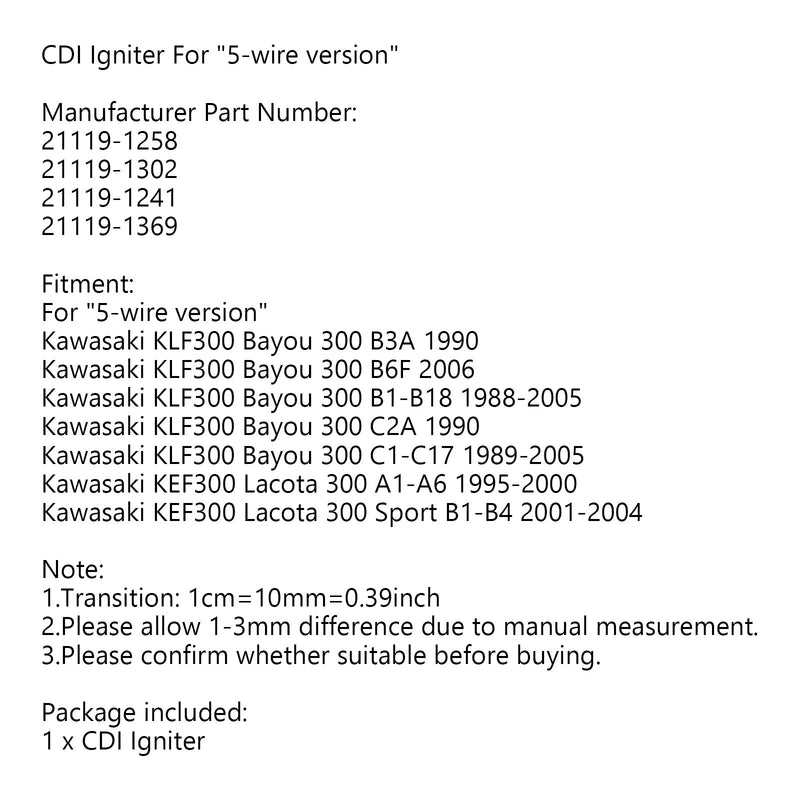 CDI Zünder 21119-1369 passend für Kawasaki KLF300 Bayou 300 KEF300 Lacota 300 Generic