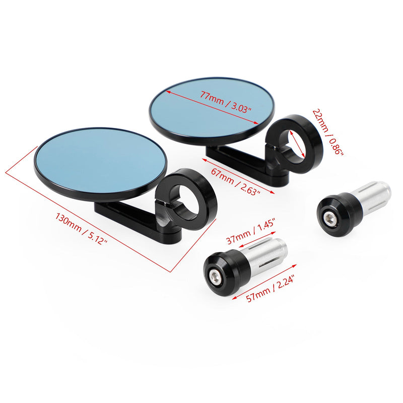 Aluminium-Lenkerendenspiegel 7/8"-1" Schwarz Kurzer Lenkerende 3" Runde Spiegel Allgemein