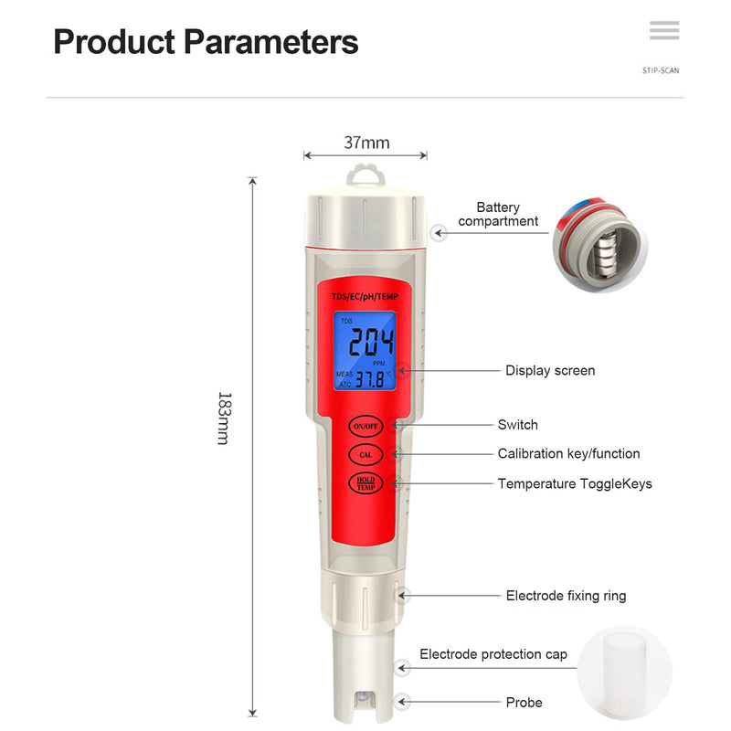 4In1 PH/TDS/EC/Temperatur Digital Meter Pen Wasserqualitätsanalysetester