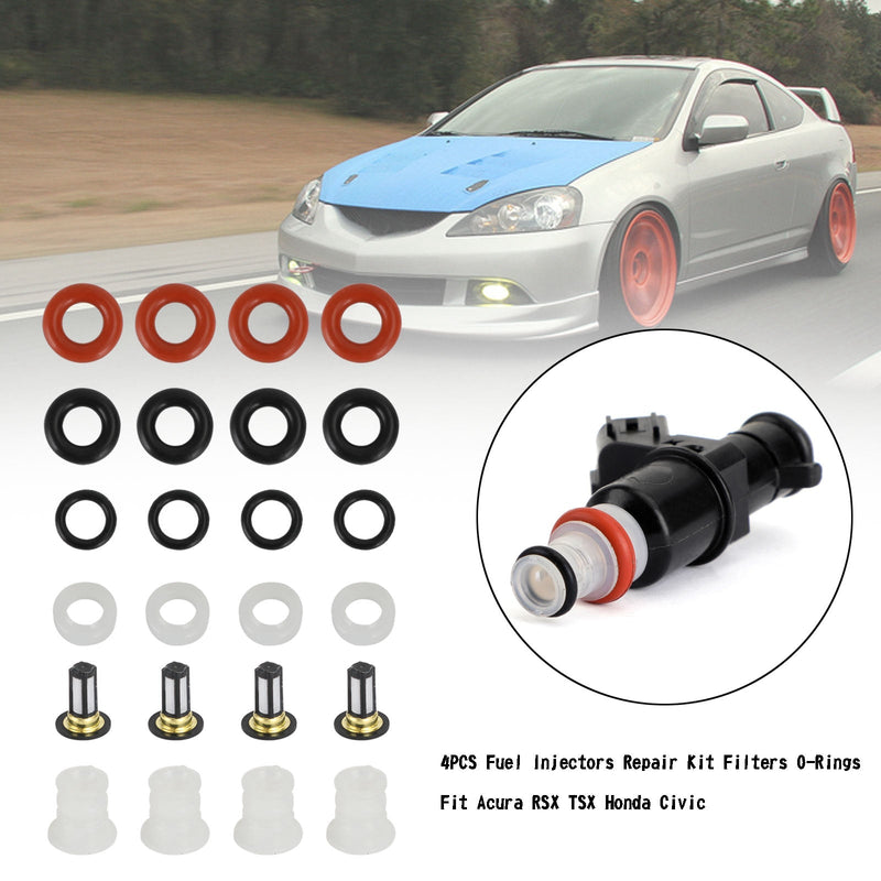 Kit de reparación de inyector de combustible, juntas tóricas de filtro, compatible con Acura RSX TSX Honda Civic genérico, 4 Uds.