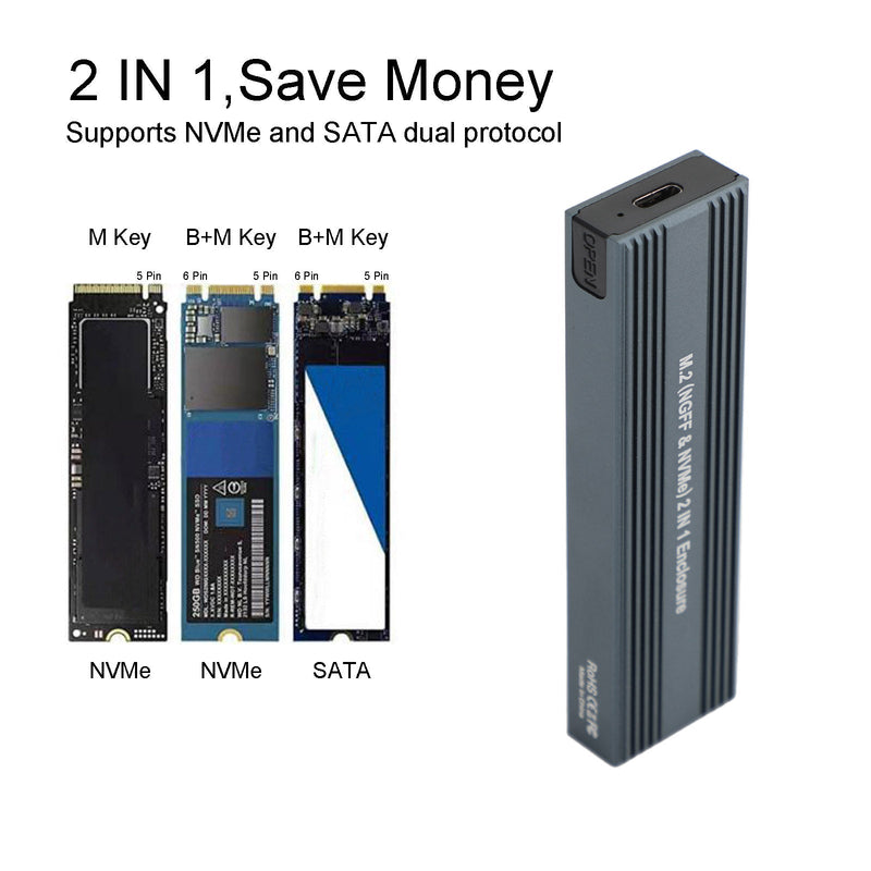 M.2 NVMe SSD a USB 3.1 Caja de disco duro de doble protocolo M2 NVME Box