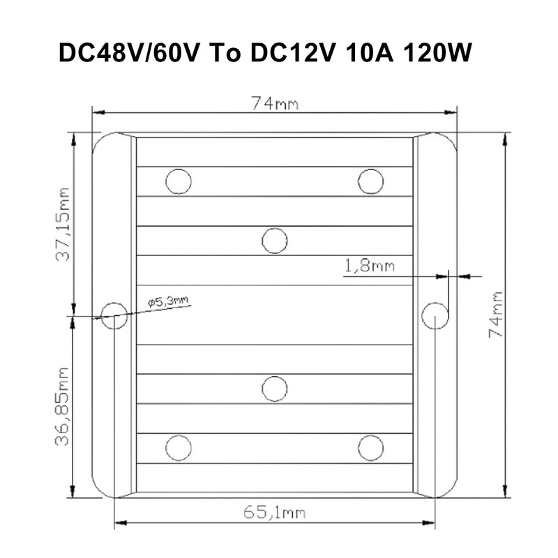 Vattentät 48V/60V till 12V 10A 120W DC/DC power converter step-down regulator