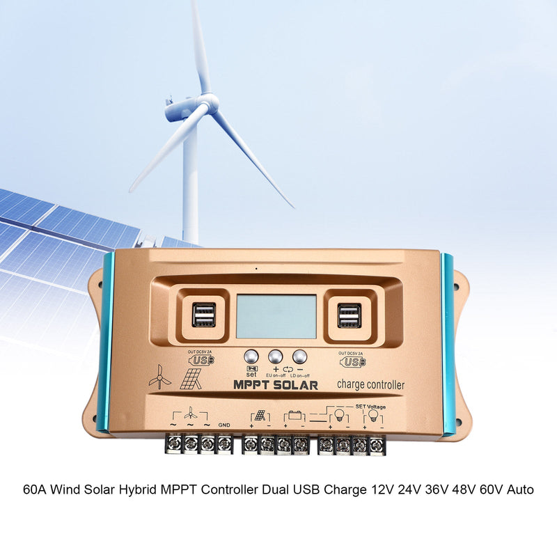 60A MPPT AUTO Dual USB Wind Solar Hybrid Laderegler Ladegerät 12V-60V