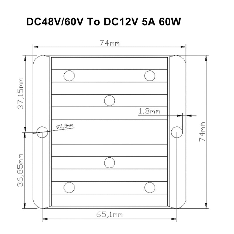 Vanntett 48V/60V til 12V 5A 60W DC/DC strømomformer nedtrappingsregulator