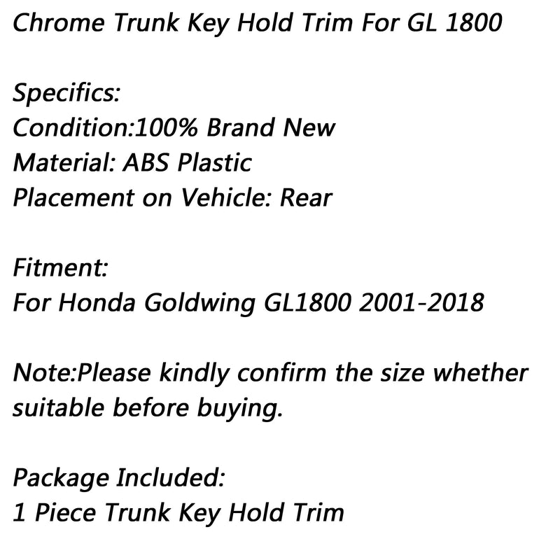 Moottoripyörän ABS:n kromi tavaratilan avaimen kiinnityslista Hondalle 2001-2018 Goldwing GL1800 Generic