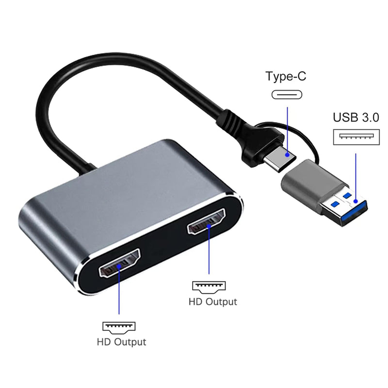 USB3.0 Type-C til Dual 1080P HD-konverter, bærbar PC-utvidelse med samme skjerm