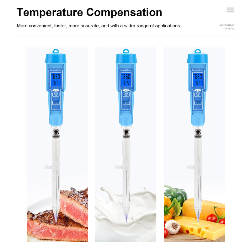 PH Meter -lämpömittarikynä elintarvikkeille Hedelmäliha Maaperä Laboratorion digitaalinen happo-PH-testeri