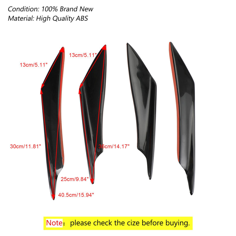 Pakke med 4 Universal Car Front Bumper Fins Body Splitter Spoiler Canards Gloss Black