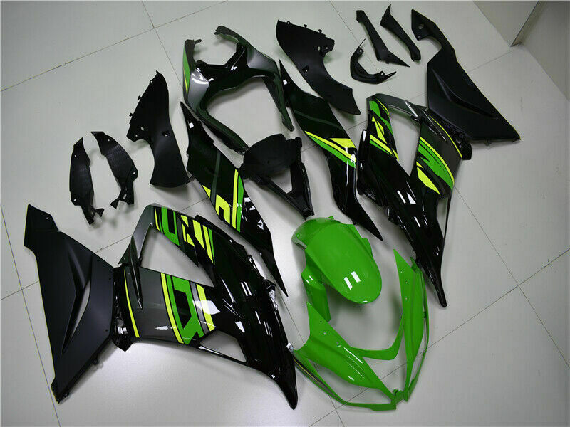 Kit de plástico de inyección de carenado verde negro con juego de tornillos para Kawasaki Zx6R 13-18 genérico