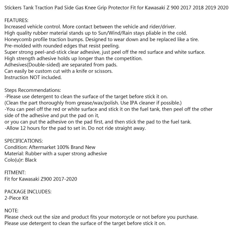 2x podkładki trakcyjne bocznego zbiornika dla Kawasaki Z900 2017 2018 2019 2020