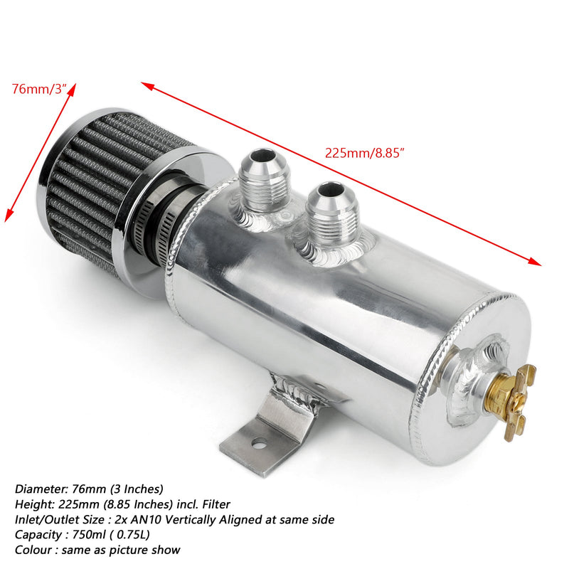 Aluminium Baffled Engine Oil Catch Can 2x AN10 Twin Port Breather Filter Silber Generic