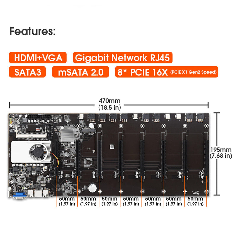 BTC-S37 ETC Miner Motherboard 8 GPUs 8 PCIE Grafikkarte CPU DDR3 VGA Low Power
