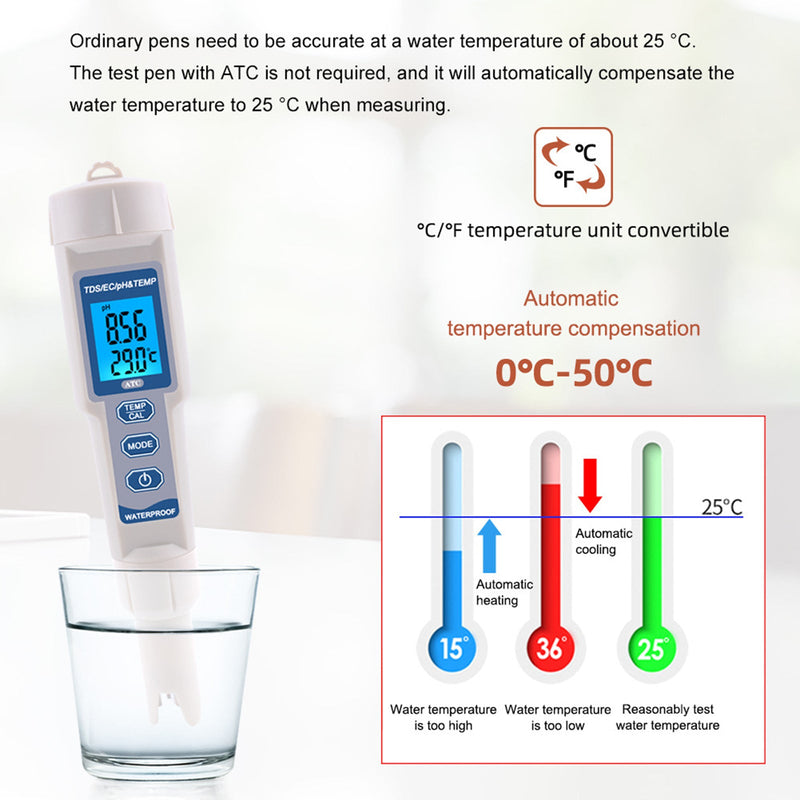 4In1 PH/TDS/EC/Temperature Meter Digital Water Quality Monitoring Tester Test Tool