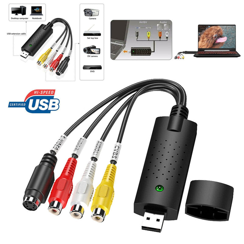 USB 2.0 Áudio TV Vídeo VHS para DVD VCR PC HDD Conversor Adaptador Placa de captura