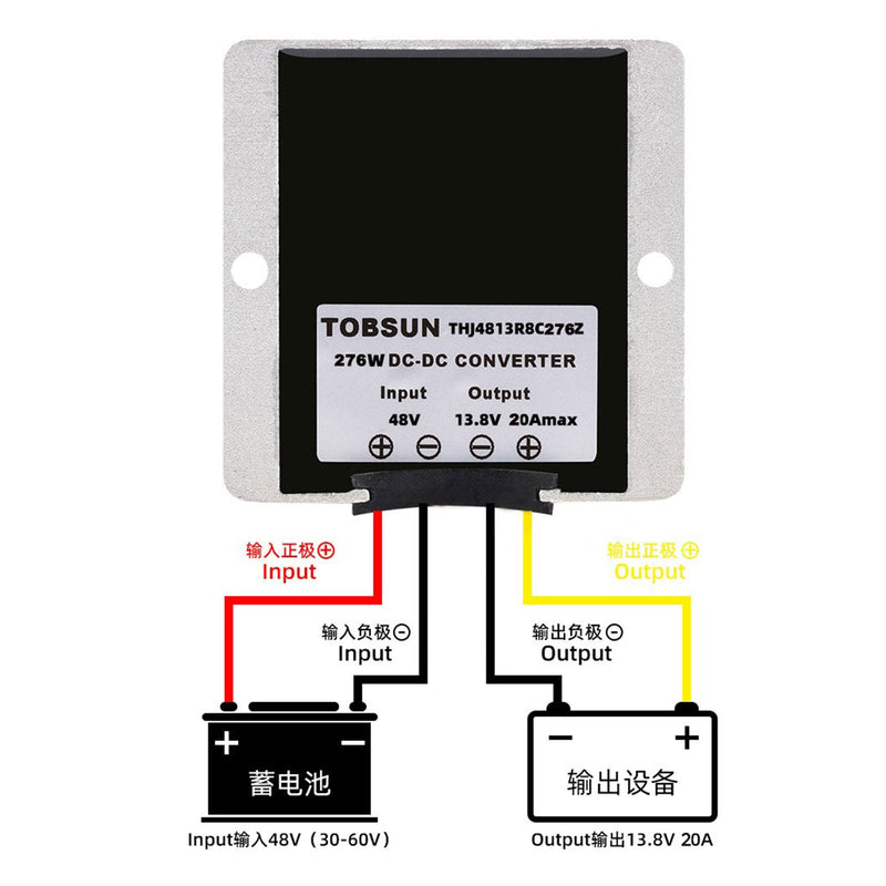 Vattentät 48V till 13,8V 20A 276W steg ned DC/DC-strömomvandlarregulator