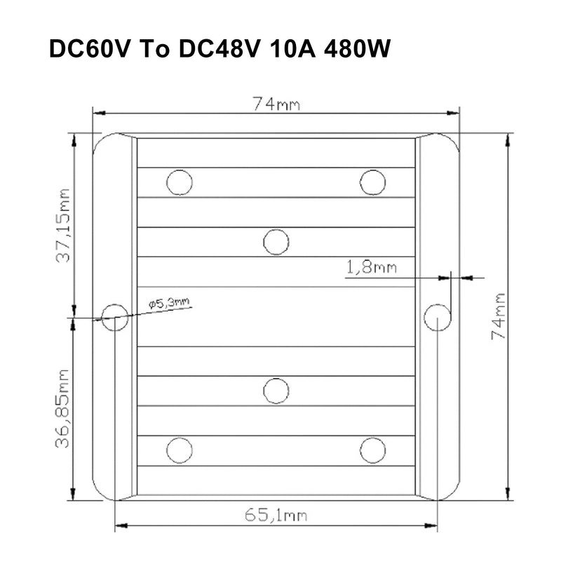 Vanntett 60V til 48V 10A 480W DC/DC strømomformer nedtrappingsregulator