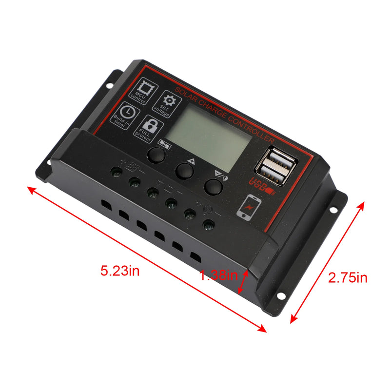 10A/20A/30A aurinkopaneelin säätimen latausohjain PWM LCD Dual USB 12V/24V