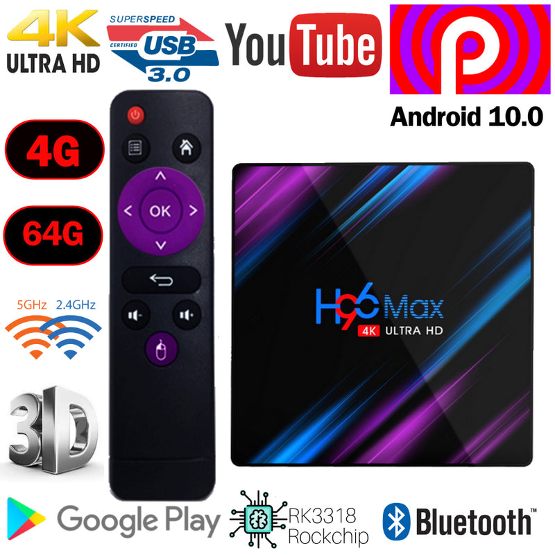 H96MAX Android 10 64GB ROM 4GB RAM 4K WIFI Nätverksmediaspelare TV-BOX EU-kontakt