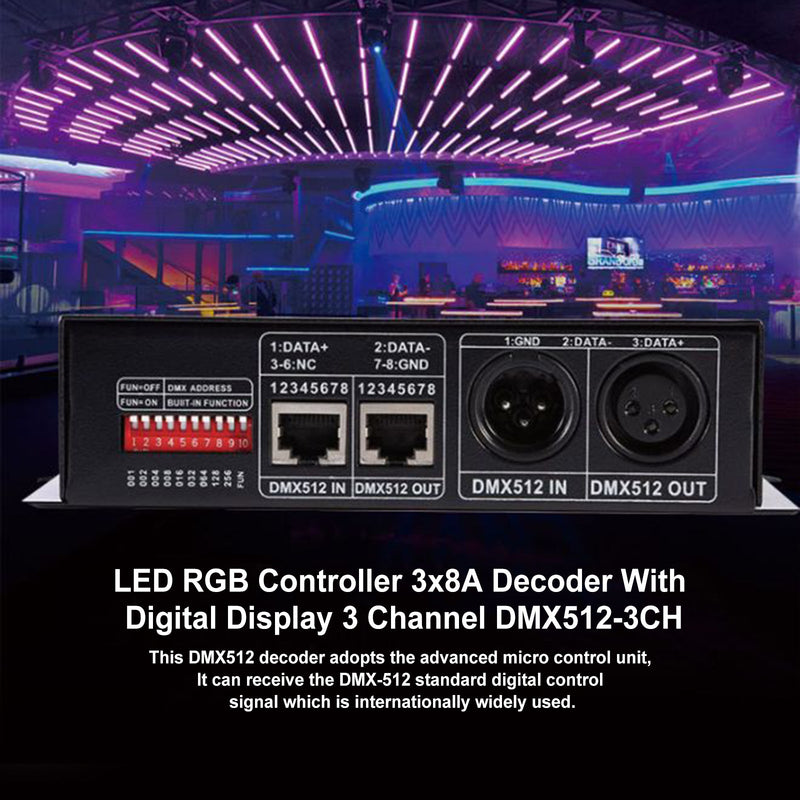 LED RGB Controller 3x8A Decoder mit Digitalanzeige 3 Kanal DMX512-3CH