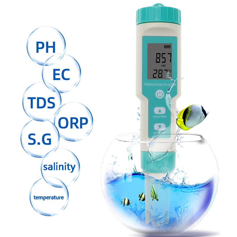 Medidor de calidad del agua del probador Digital de salinidad PH-TDS-TEMP-SG-EC-ORP 7 en 1