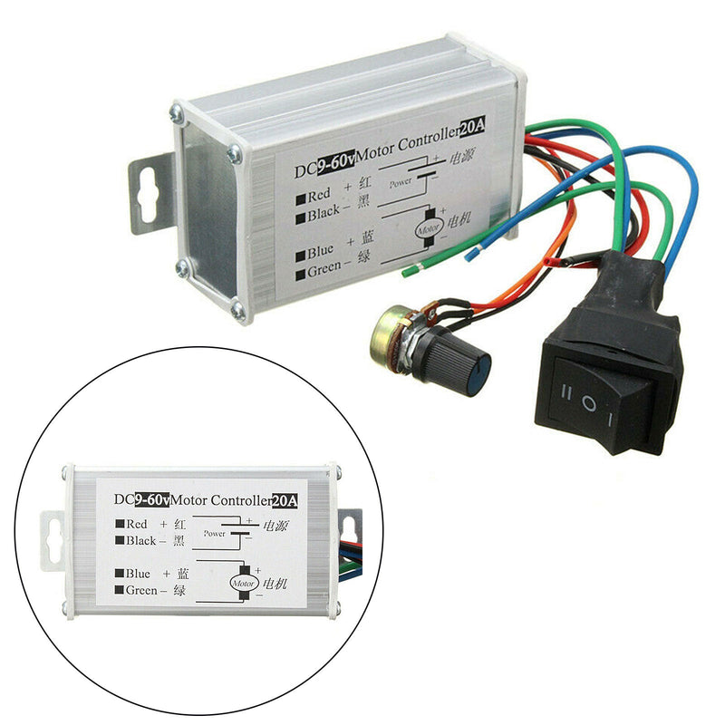 DC 9V-60V 20A PWM motor med trinnløs hastighetsregulering